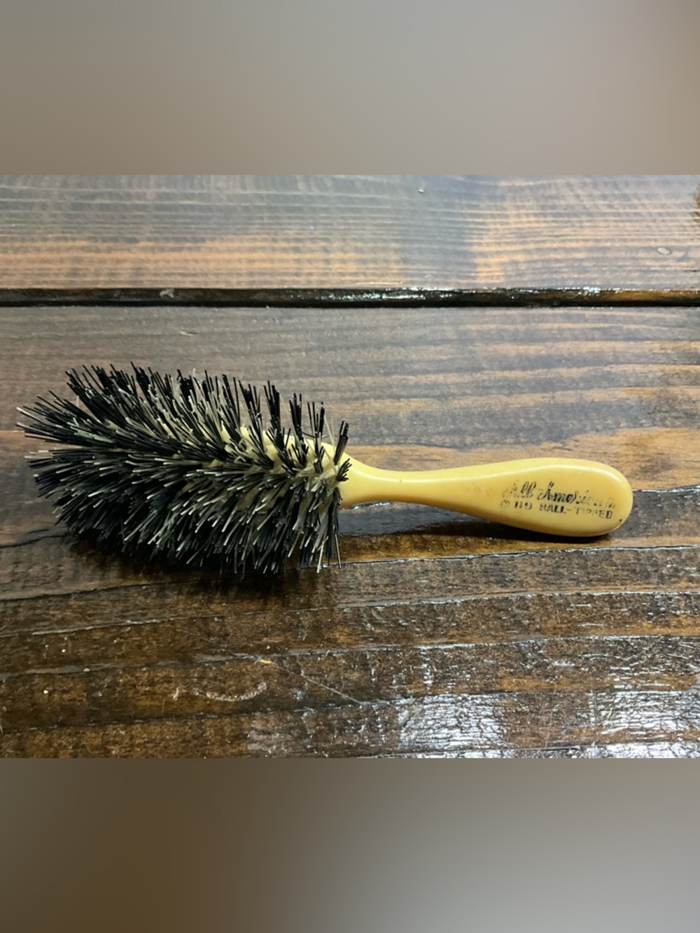 Vintage All American Hair Brush Yellow 119 Ball Tipped Bristles USA